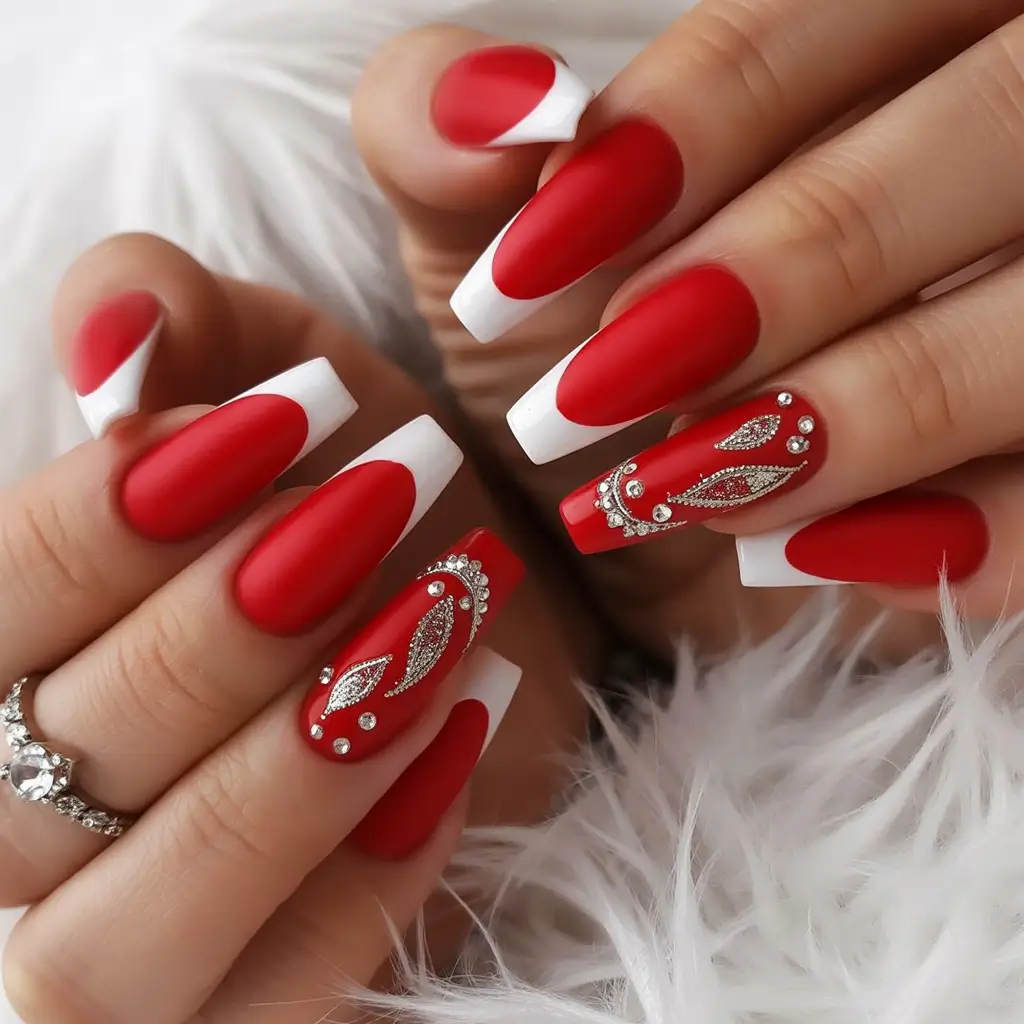 Ballerina Nail Designs Crimson & White Statement