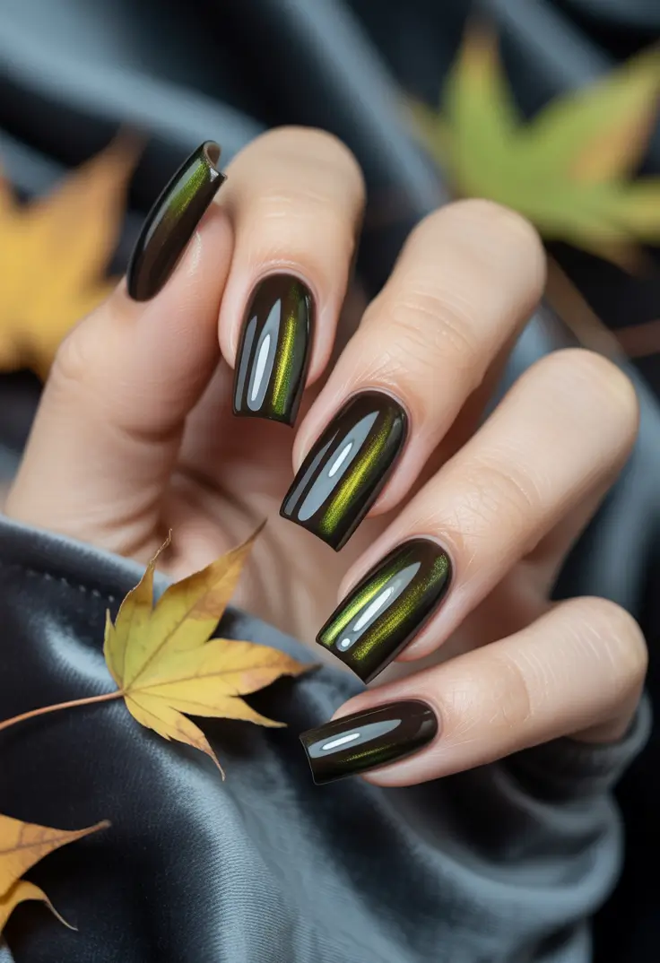 Fall Cat Eye Nails 2025 Deep Forest Cat Eye Glow