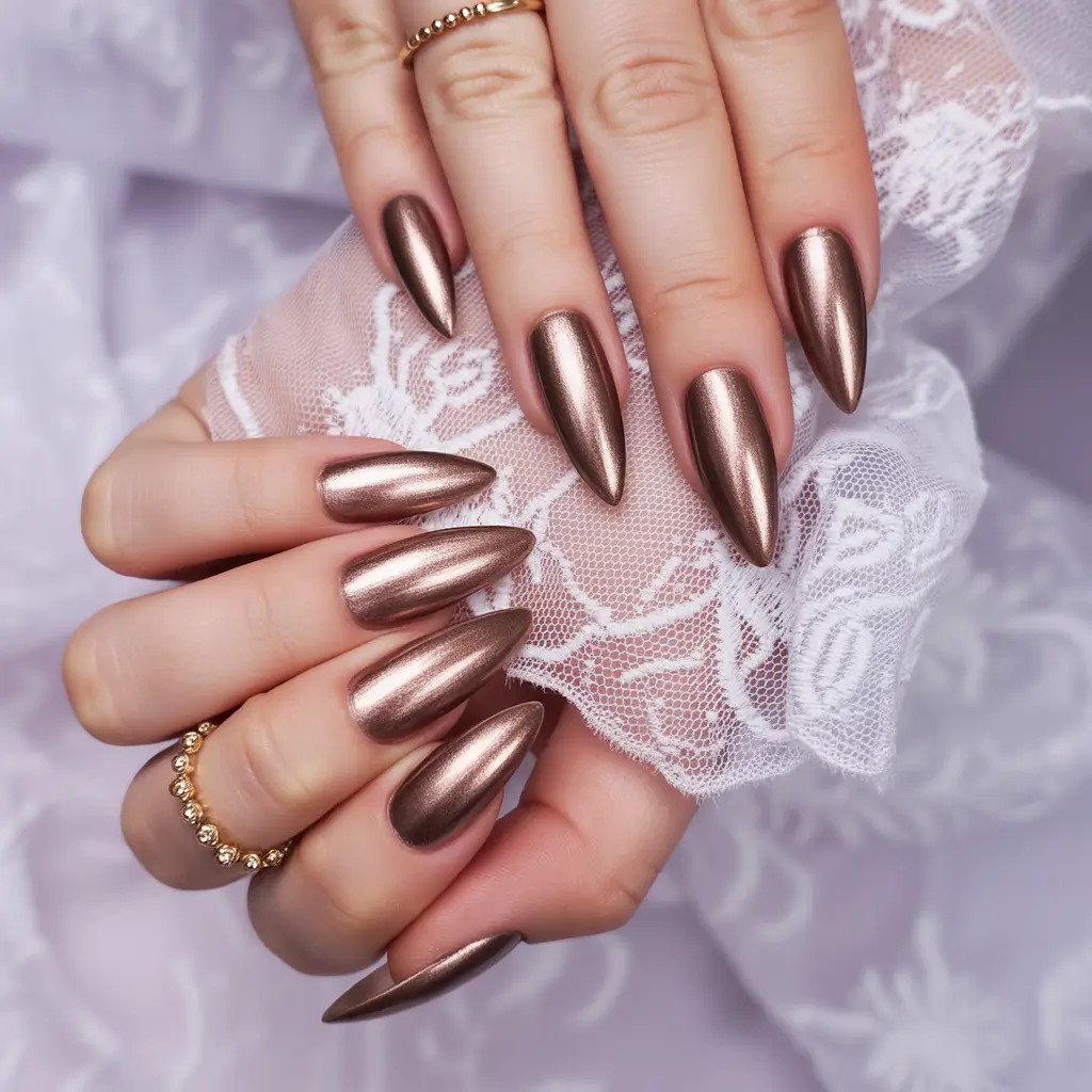 Fall Cat Eye Nails 2025 Metallic Rose Bronze Drama