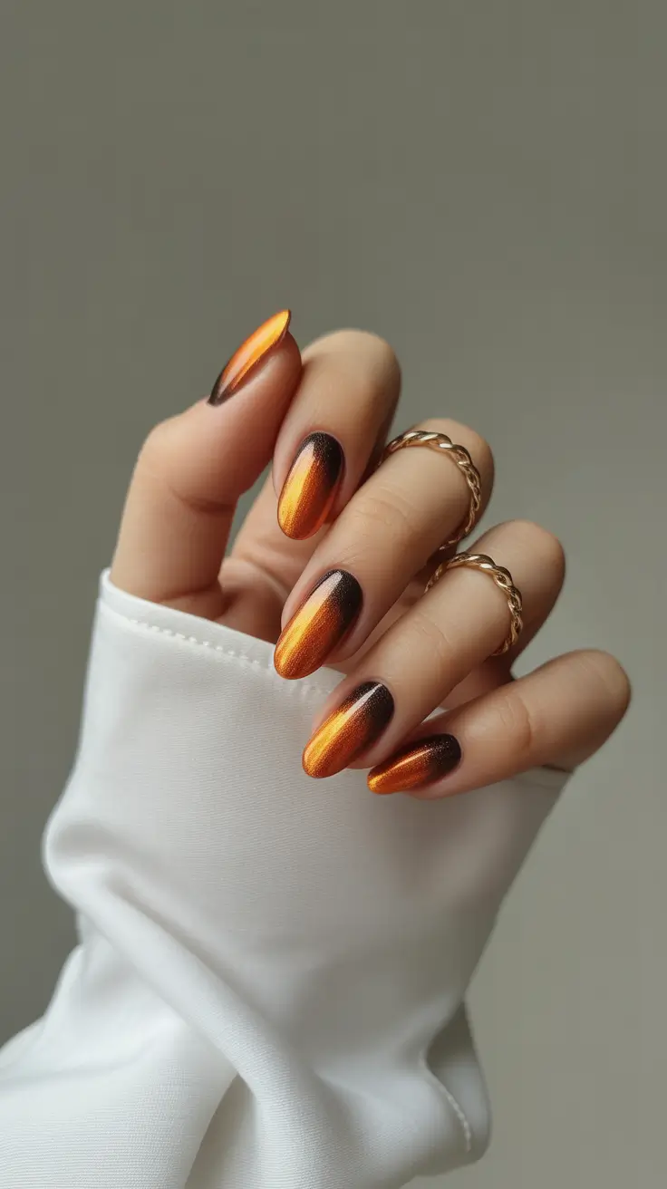 Fall Cat Eye Nails 2025 Molten Amber Ombre