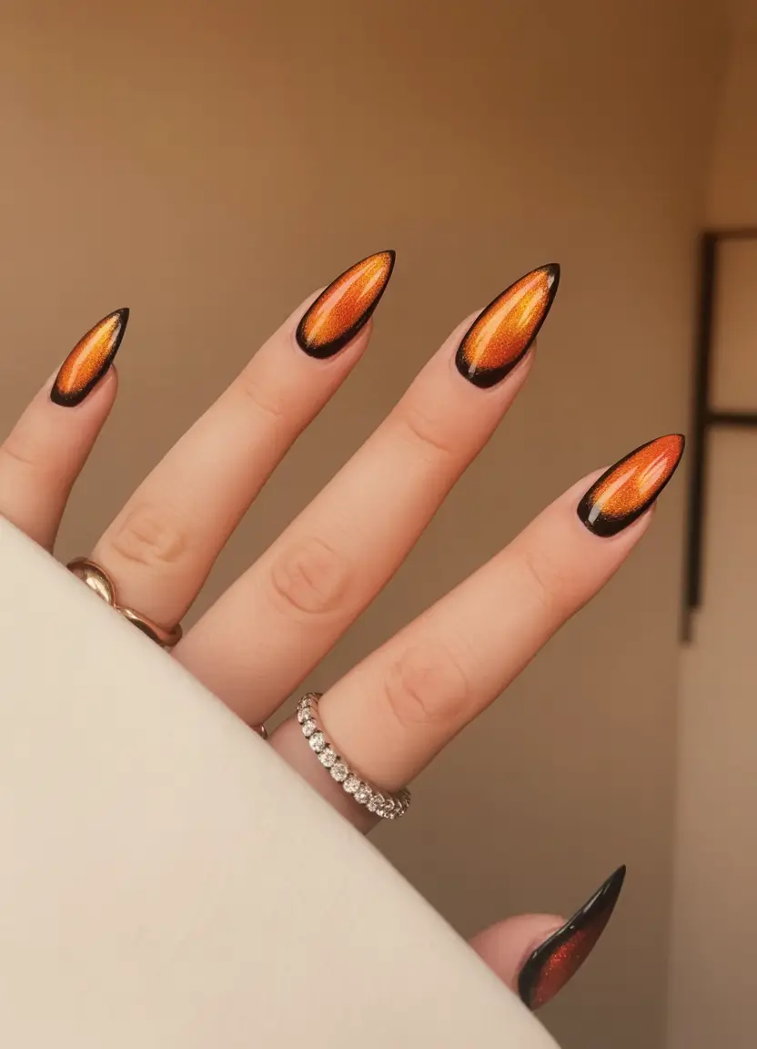 Fall Cat Eye Nails 2025 Fiery Stiletto Glow