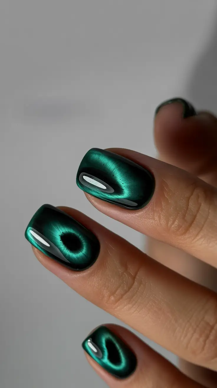 Fall Cat Eye Nails 2025 Emerald Magnetism