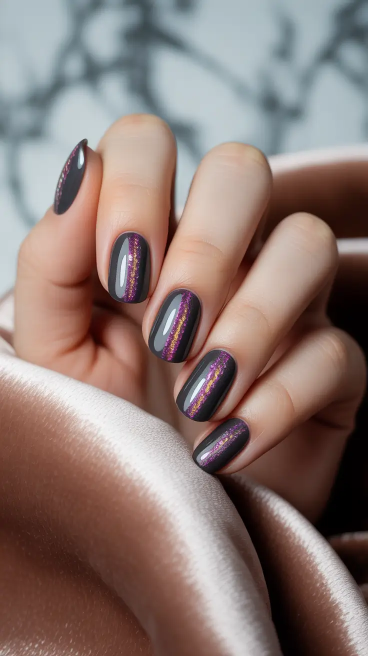Fall Cat Eye Nails 2025 Midnight Spark with Stripes