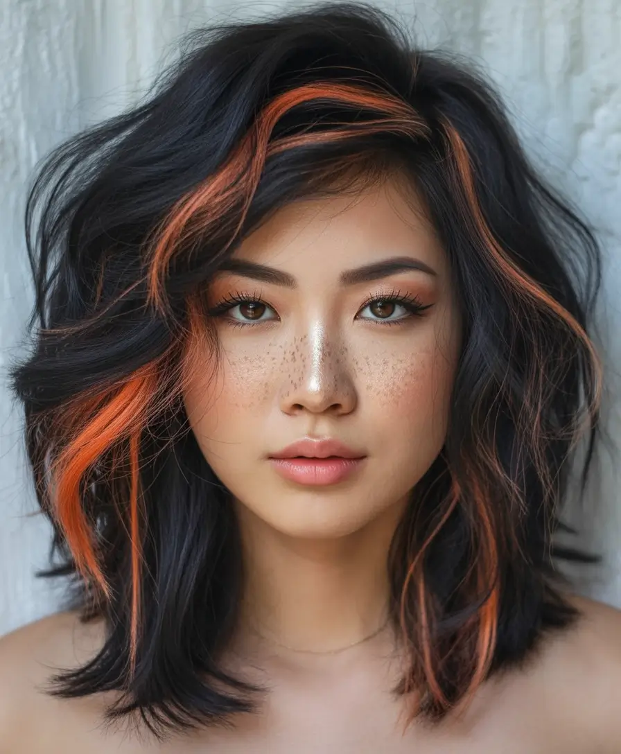 Fall Hair Colors for Cool Skin Tones Black with Pumpkin Spice Strands