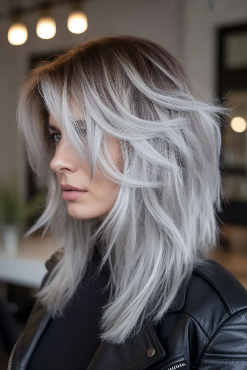 Fall Hair Colors for Cool Skin Tones Gunmetal Silver Layers