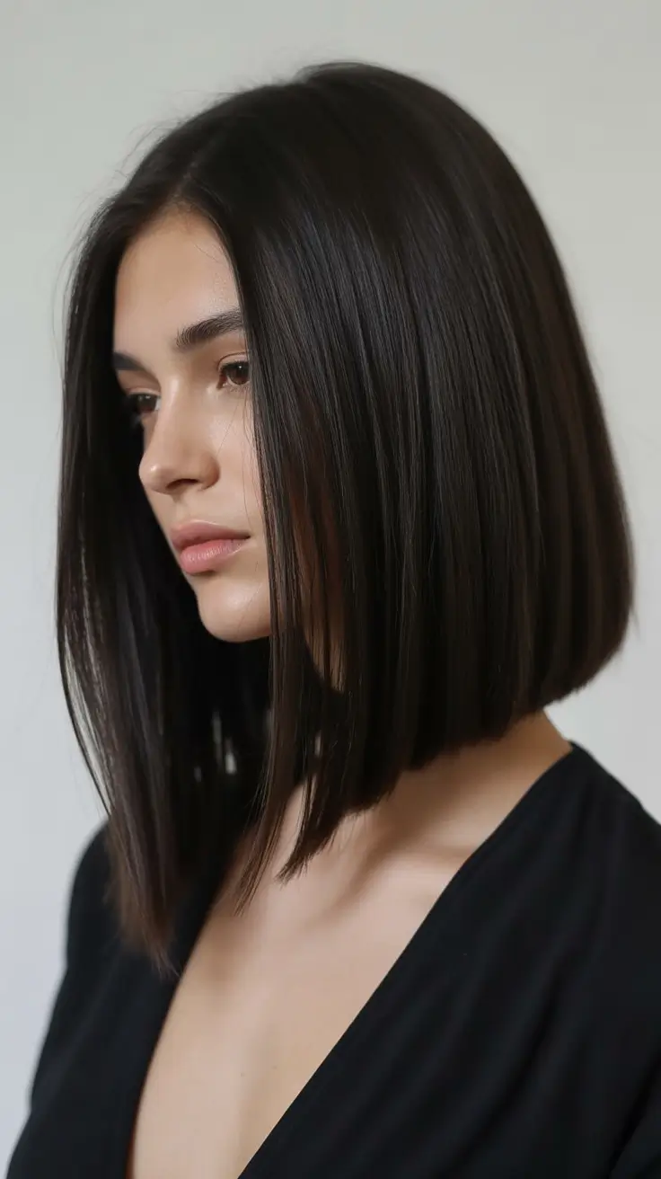 Fall Hair Colors for Cool Skin Tones Glossy Midnight Bob