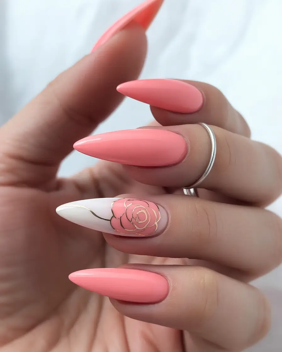 Fall nail colors for fair skin Peach Blossom with Floral Detail