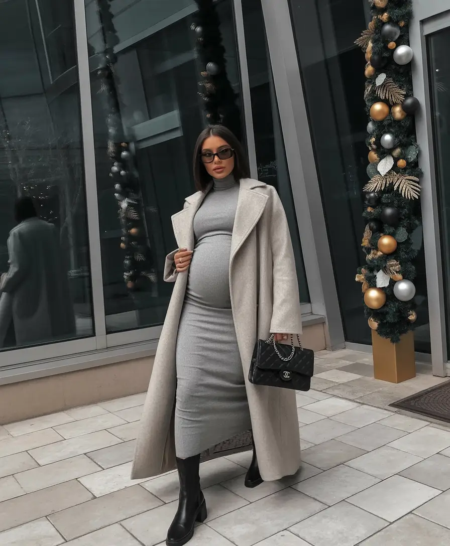 fall outfits for pregnant women+Winter Glamour Meets Maternity Minimalism