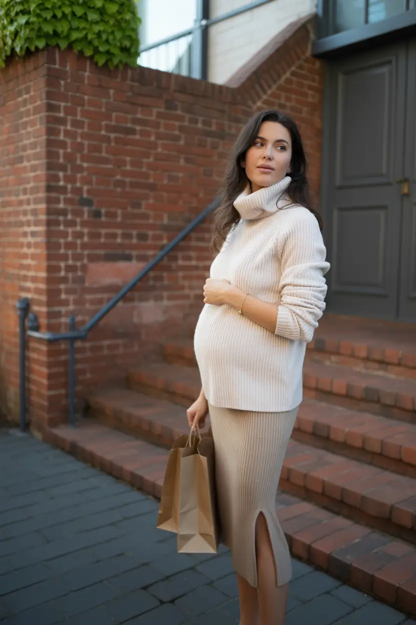 fall outfits for pregnant women+Ribbed Knits and Subtle Slits