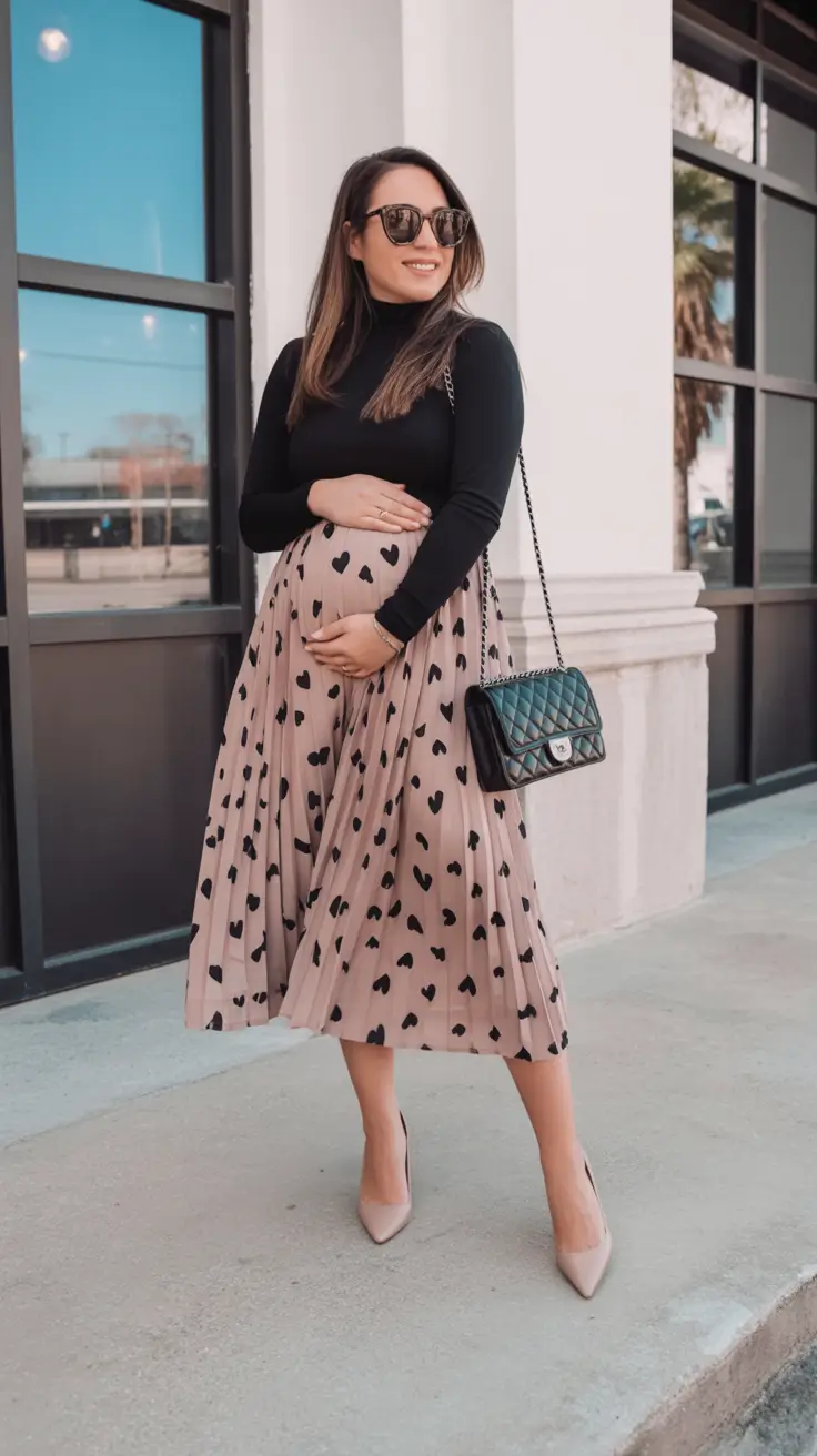 fall outfits for pregnant women+Romantic Heart-Print Whimsy