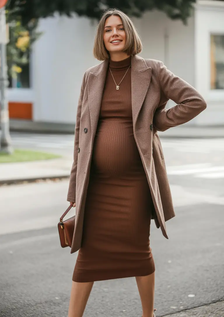 fall outfits for pregnant women+Espresso Tones and Knit Sophistication