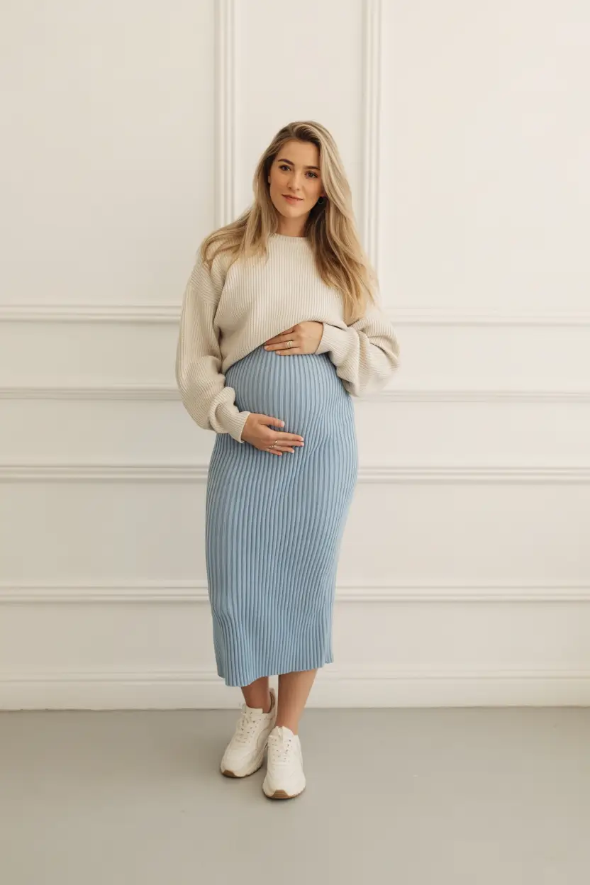 fall outfits for pregnant women+Monochrome Cool in Dusty Blue