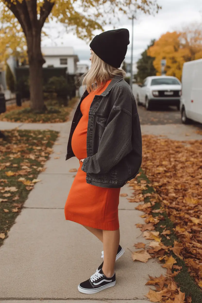 fall outfits for pregnant women+Pumpkin Spice Street Style