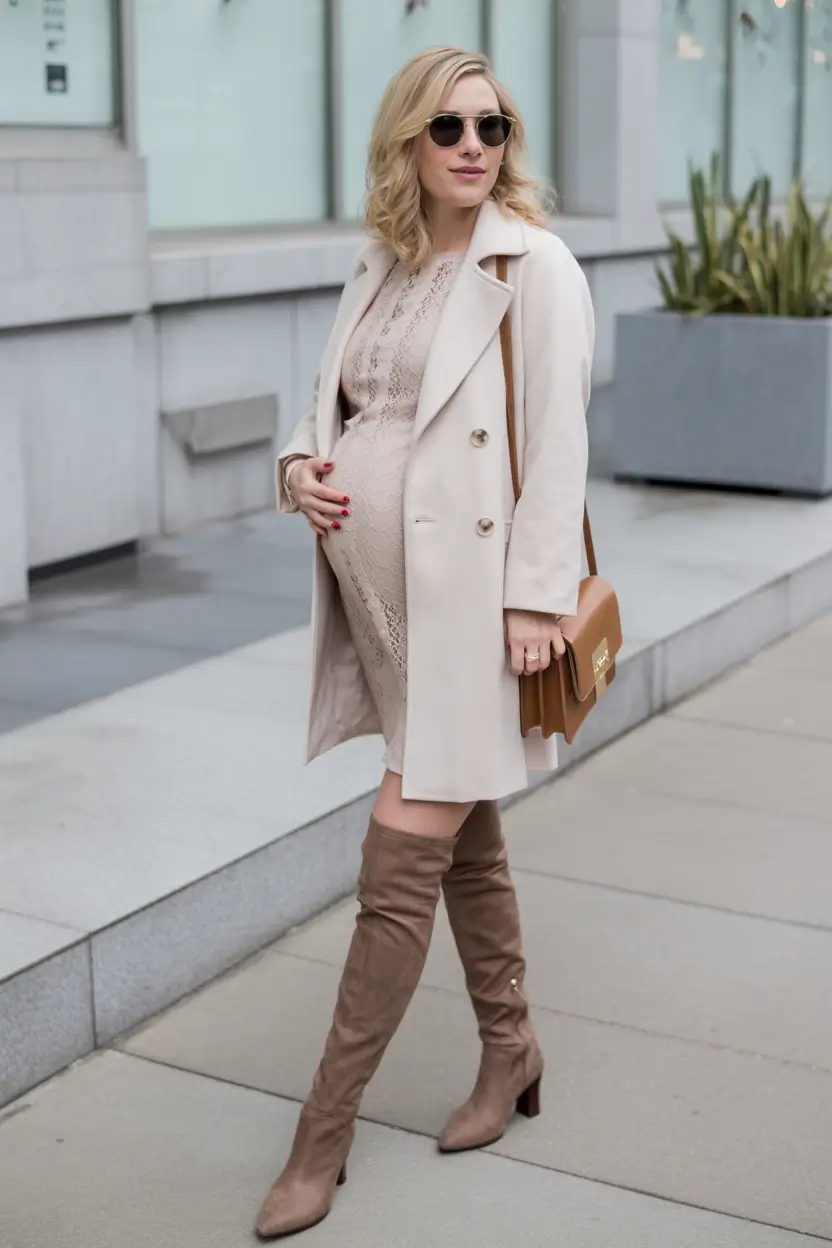 fall outfits for pregnant women+Textured Elegance with Fall Edge