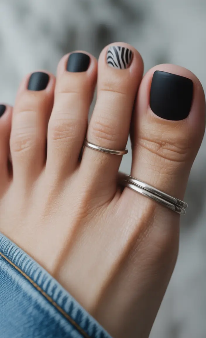 Fall Toe Nail Colors Midnight Matte Meets Zebra Pop