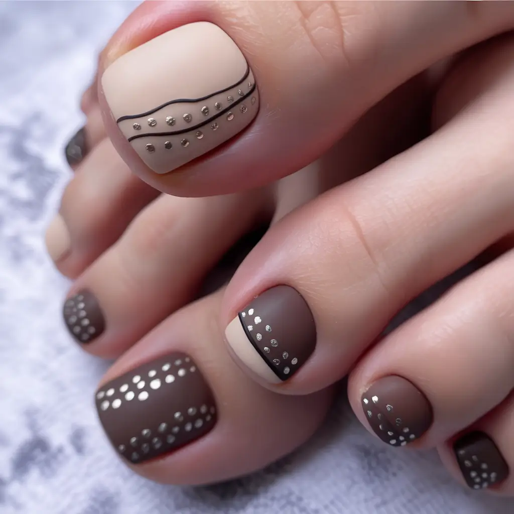 Fall Toe Nail Colors Cocoa Cream Dotted Chic