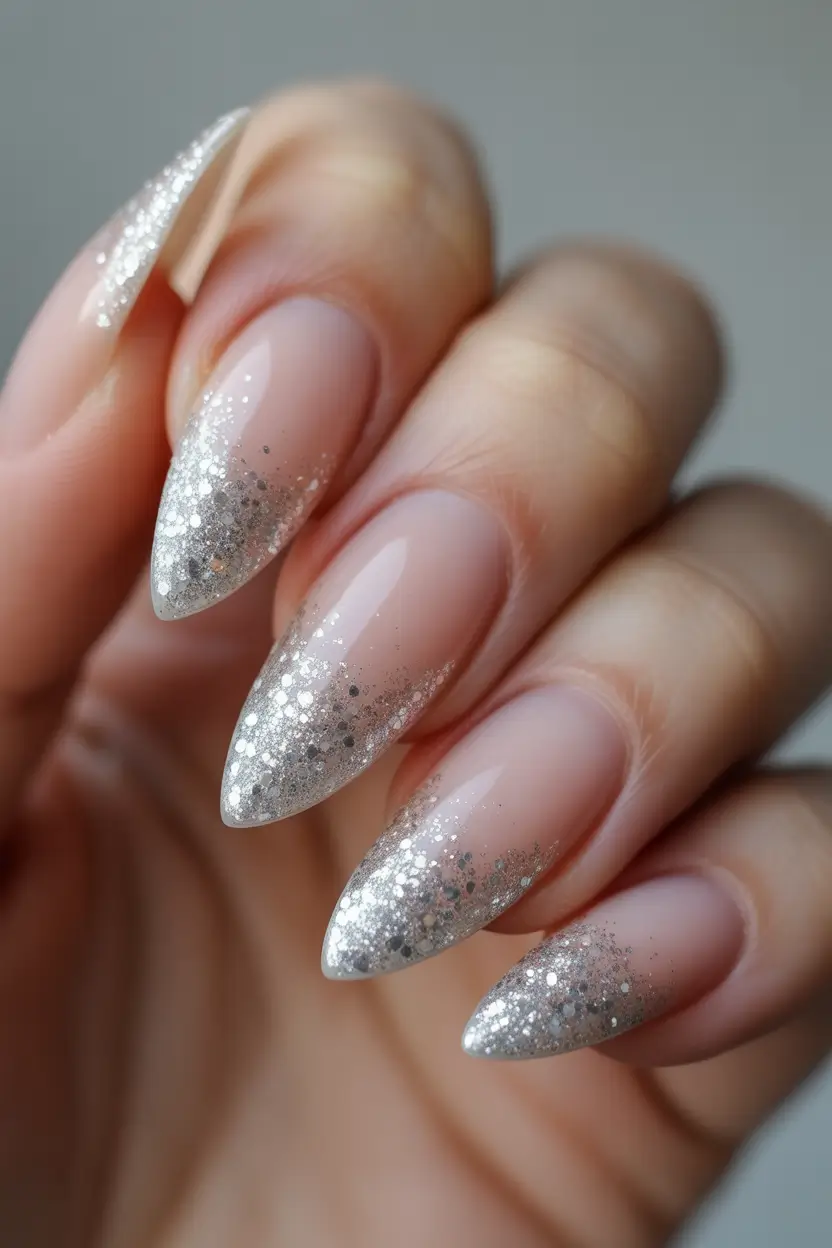 fall wedding nails Silver Sugar Dust Gradient