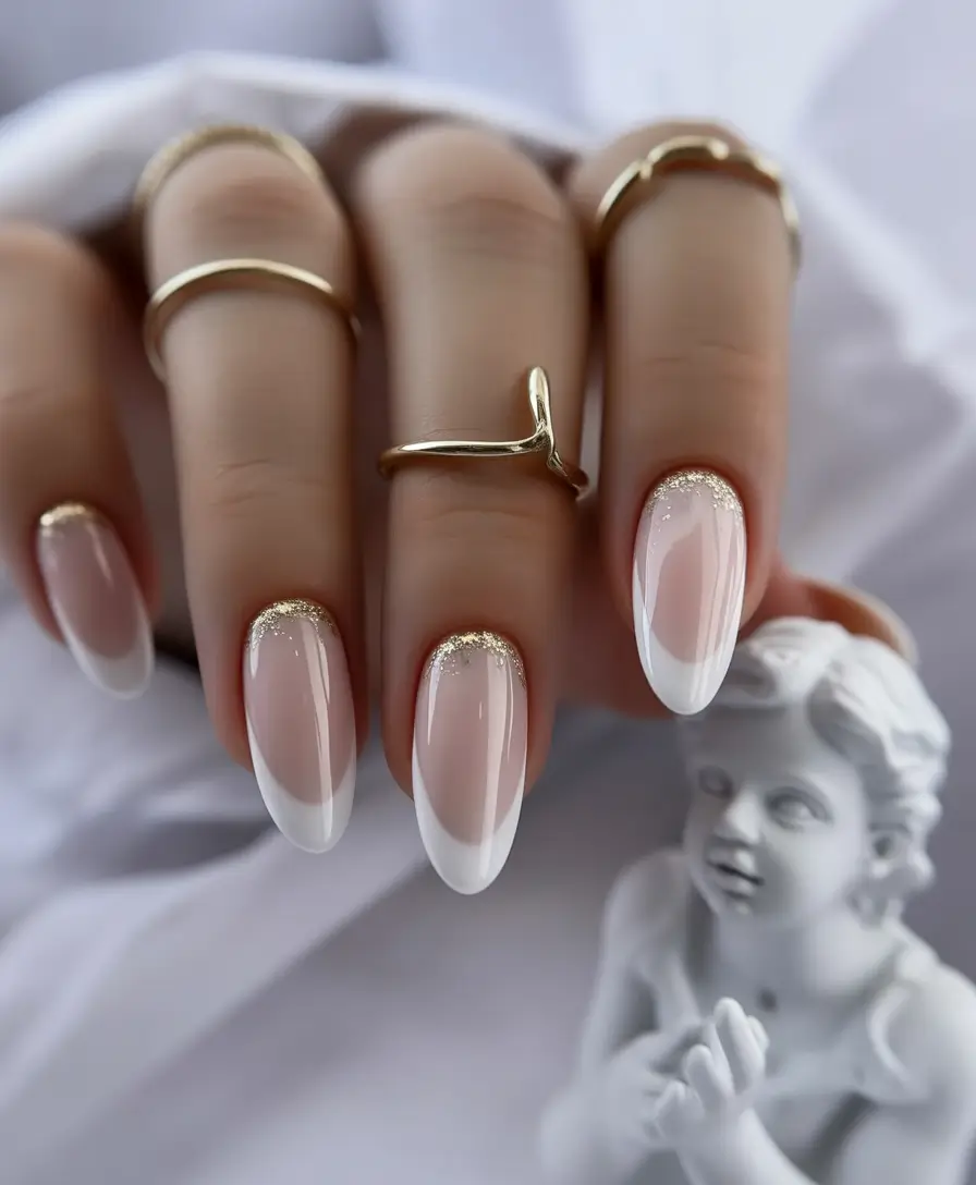 fall wedding nails Classic French With a Golden Twist