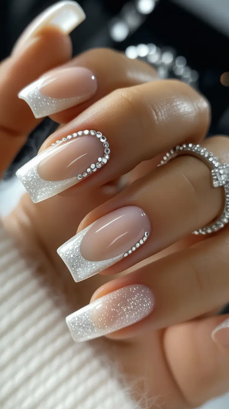 fall wedding nails Sparkling French Squares for Show-Stopping Style