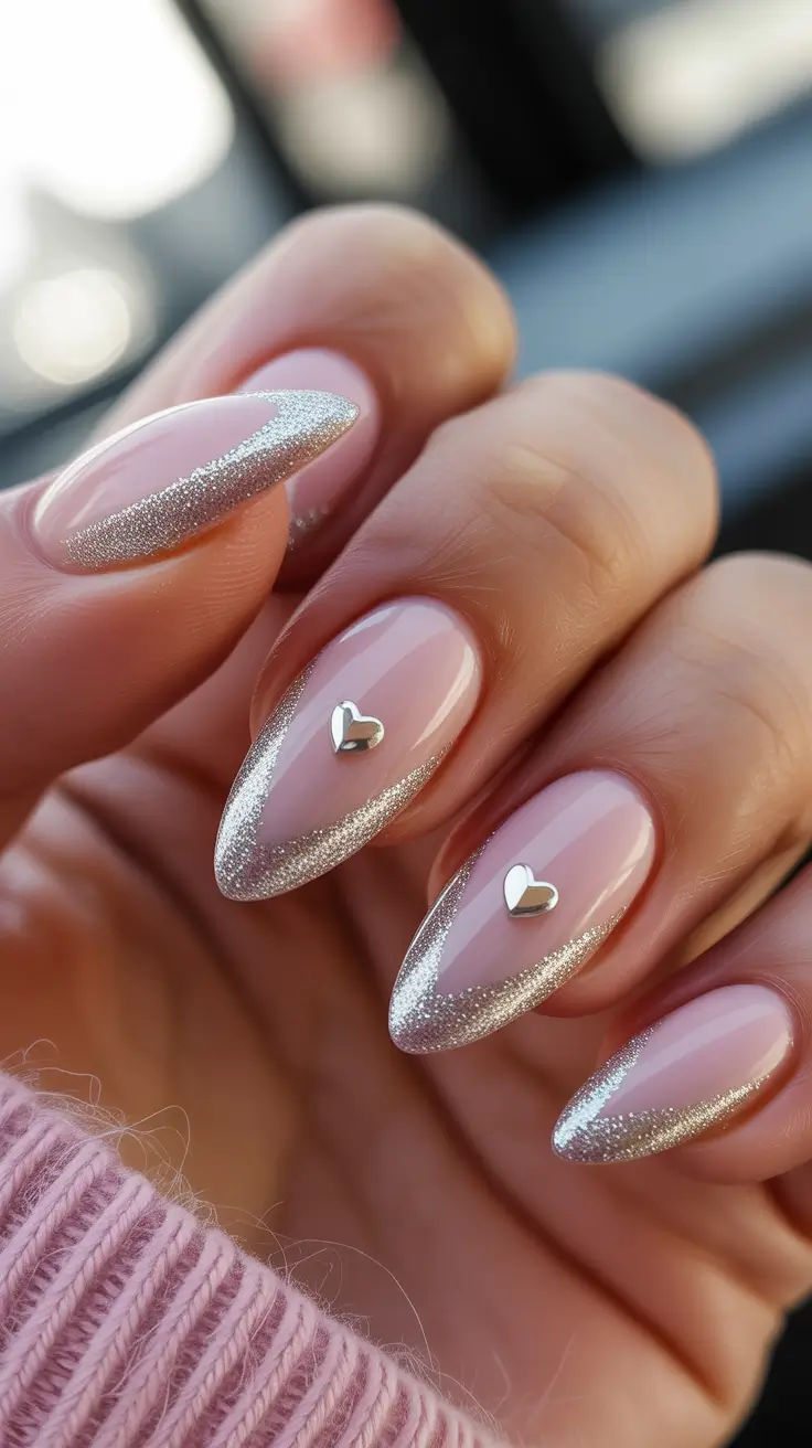 fall wedding nails Silver Dusting and Tiny Hearts