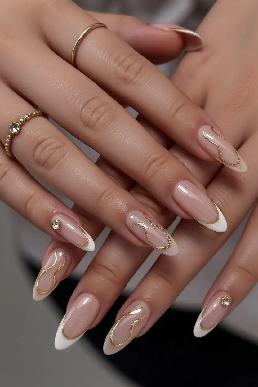 fall wedding nails Modern French With Flowing Lines