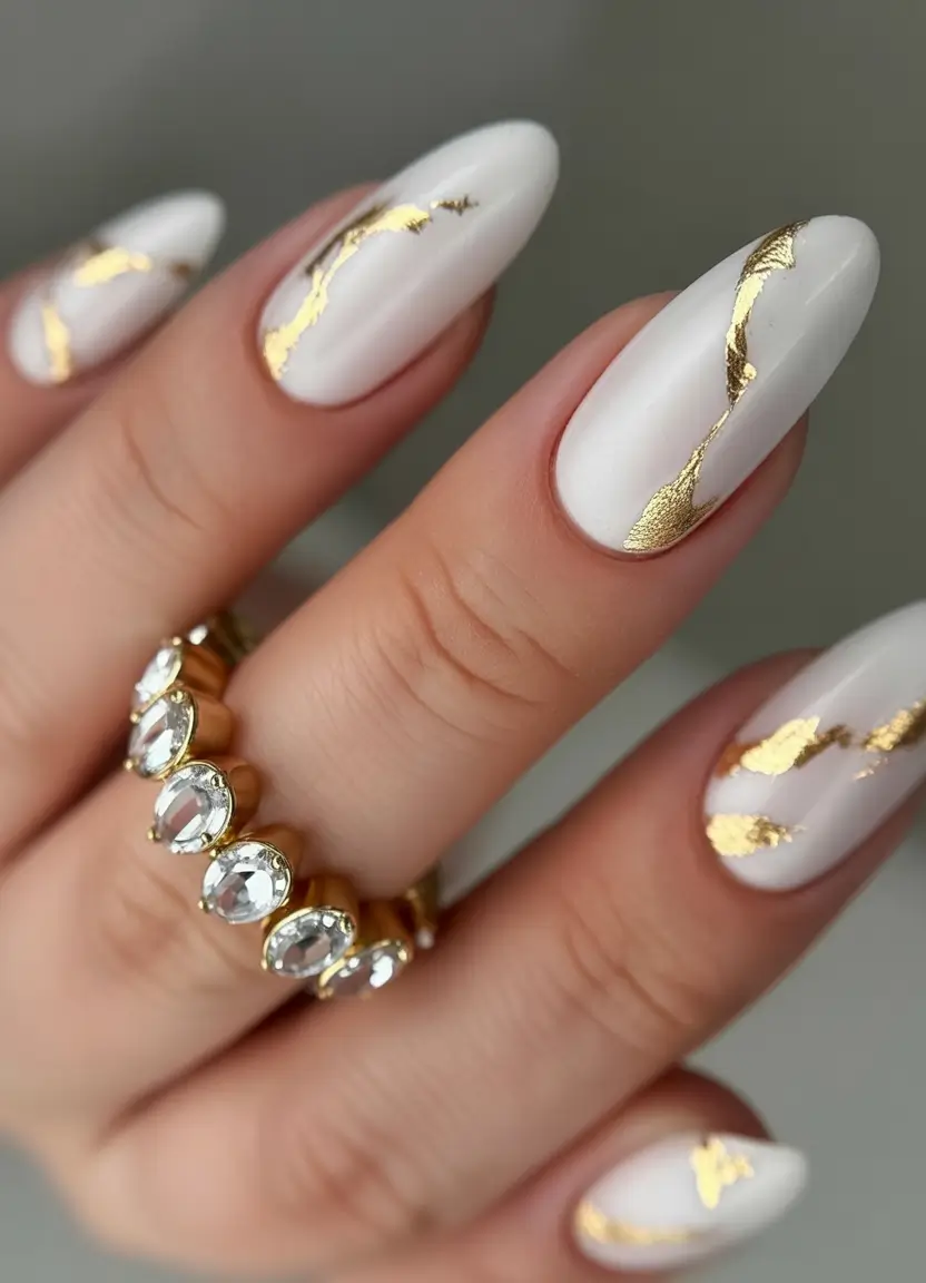 fall wedding nails Gilded White Elegance