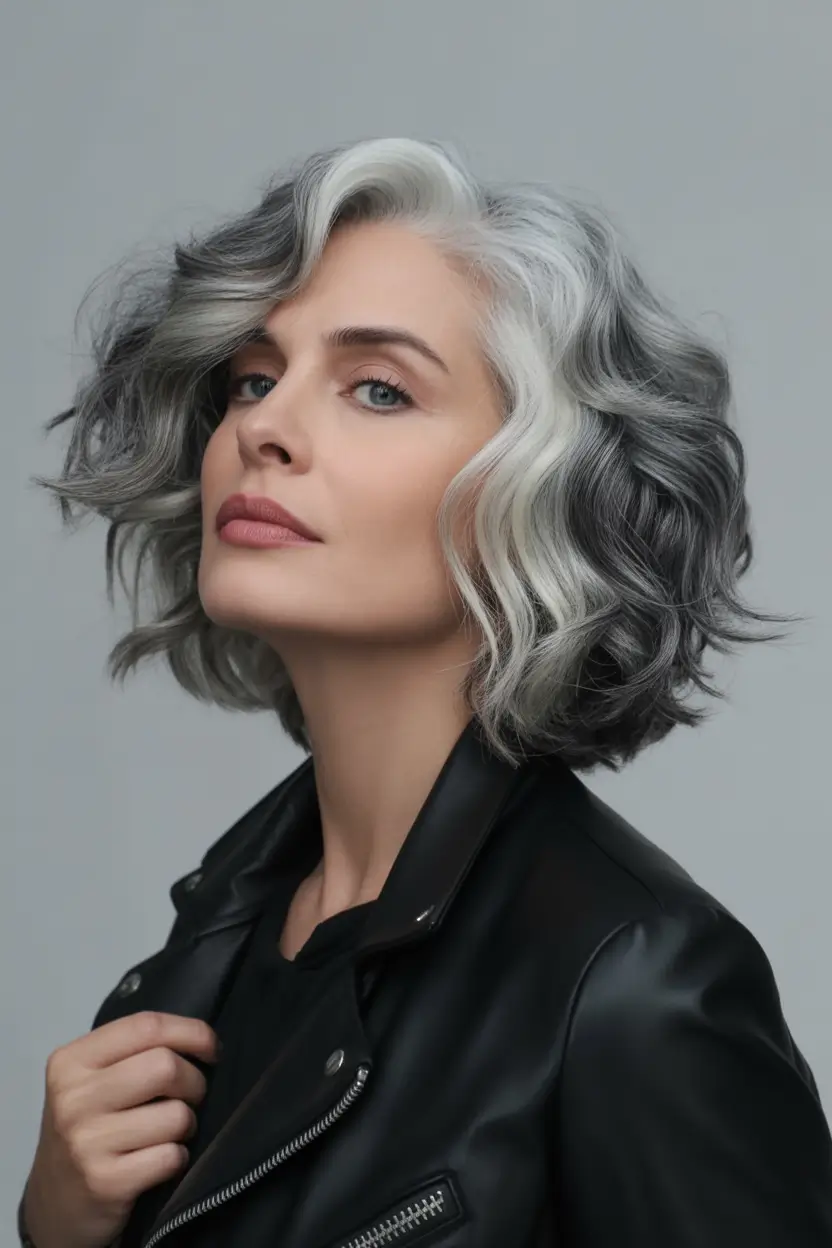 Fall hairstyles for women over 40 Silver Waves With Dimension