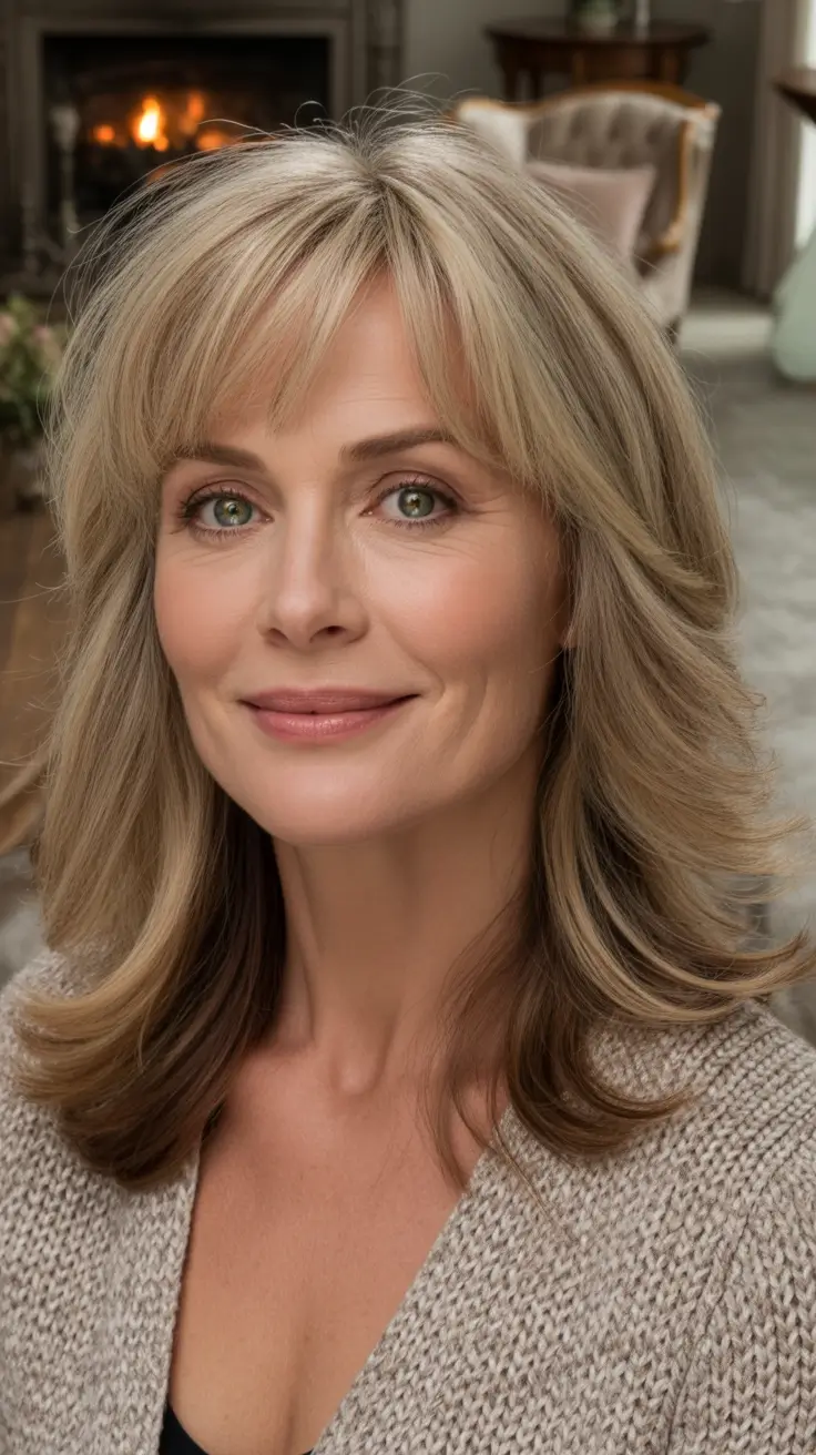 Fall hairstyles for women over 40 Feathered Layers With Bangs