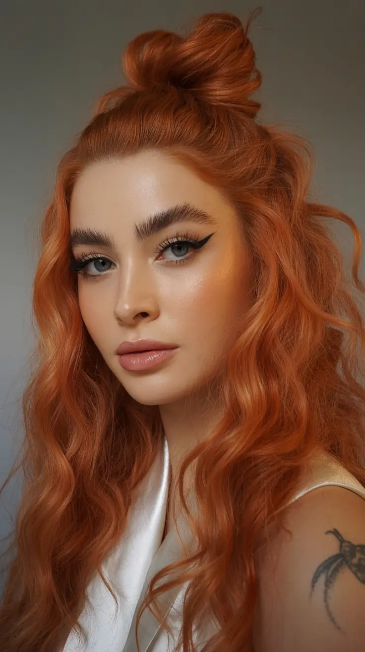 Fall hairstyles for women over 40 Autumn Copper Half-Up Waves