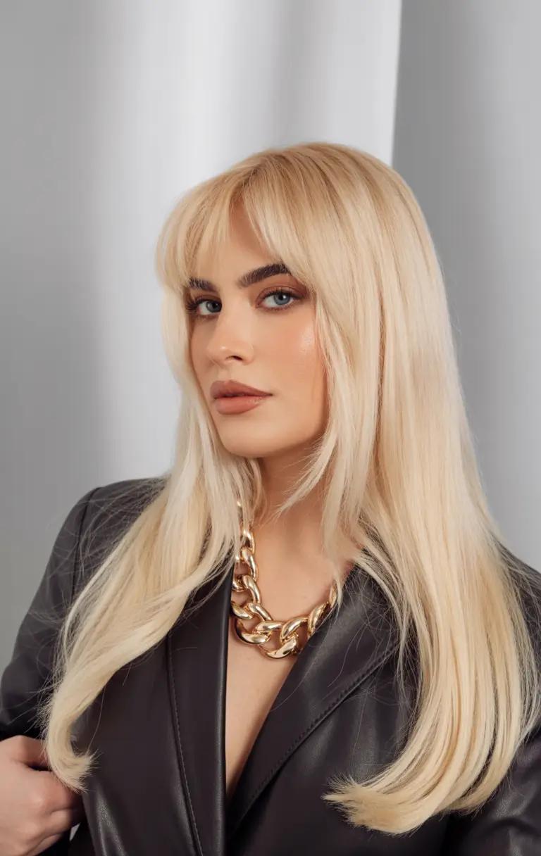 Fall hairstyles for women over 40 Long Blonde With Curtain Bangs