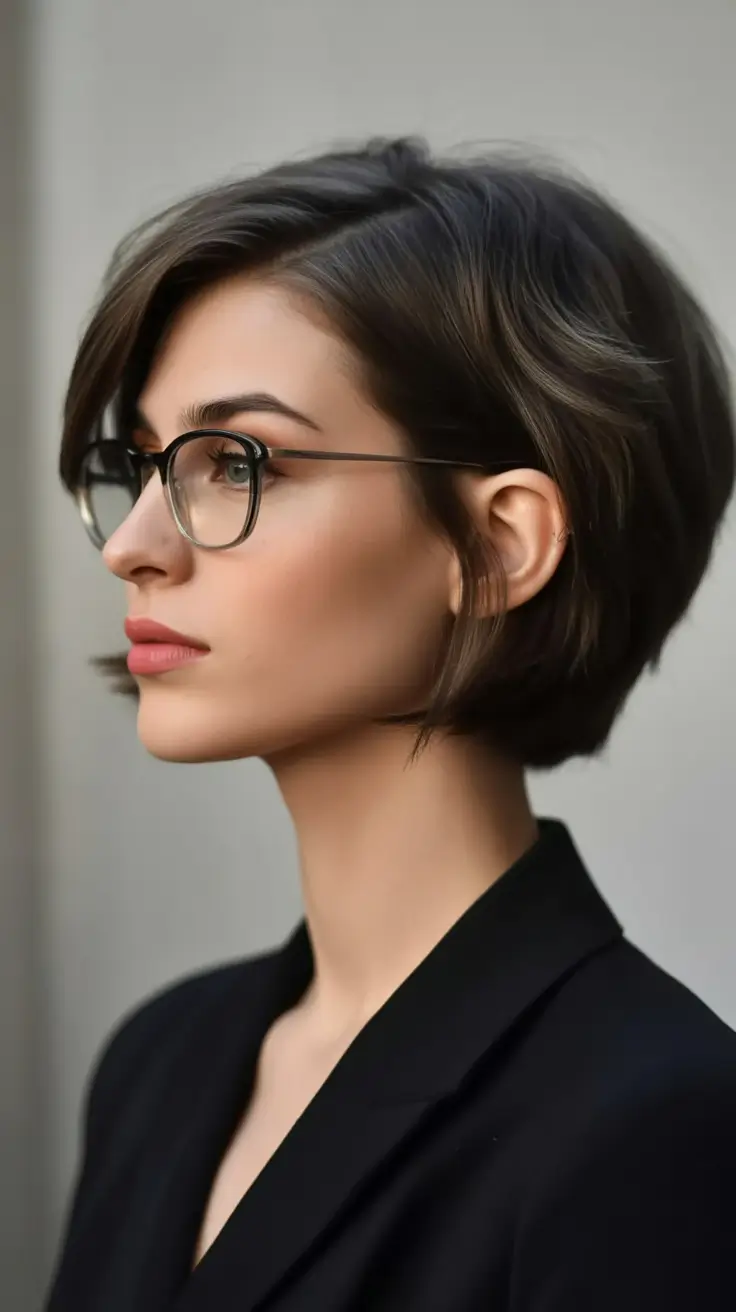 Fall hairstyles for women over 40 Intellectual Short Bob With Glasses