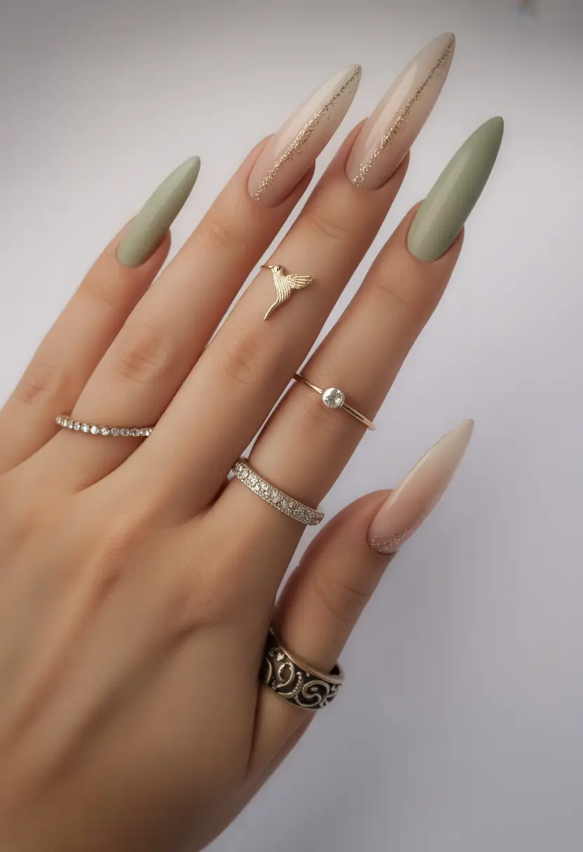 Fall nail trends Sage & Champagne Fade