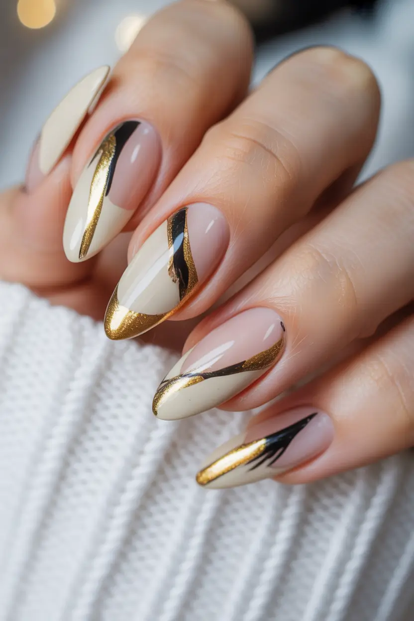 Fall nail trends Gold-Edged Cream and Noir