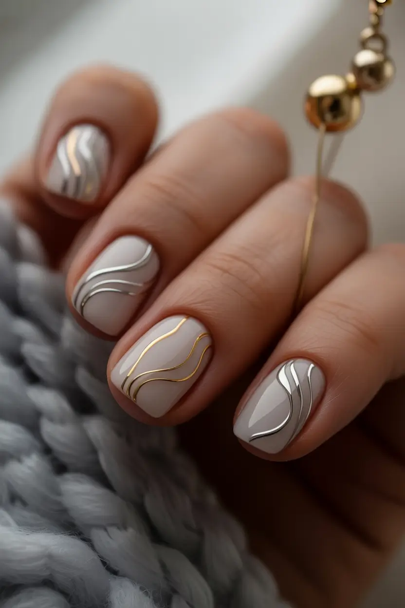 Fall nail trends Minimalist Metallic Waves