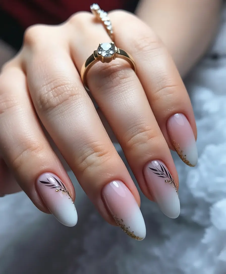 Fall nail trends Frosted Ombre With Leaf Accents
