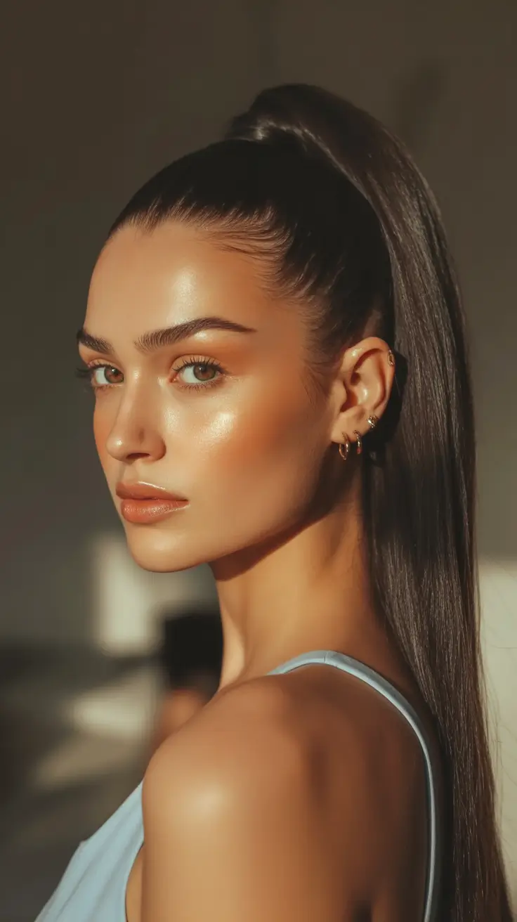 Long Fall Hairstyles 2025 – Ultra-Sleek High Pony with Mirror Shine