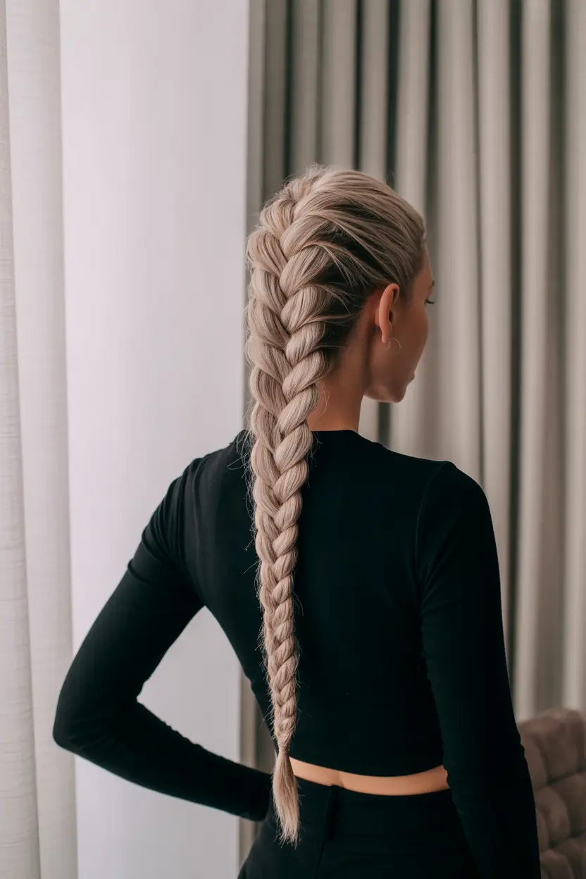 Long Fall Hairstyles 2025 – Classic Dutch Braid, All the Way Down