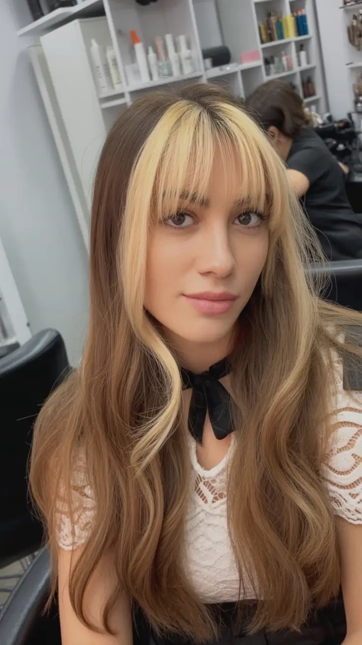 Long Fall Hairstyles 2025 – Two-Tone Curtain Bangs with Long Layers