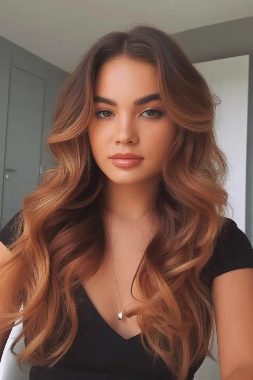 Long Fall Hairstyles 2025 – Chestnut Waves with Soft Layers