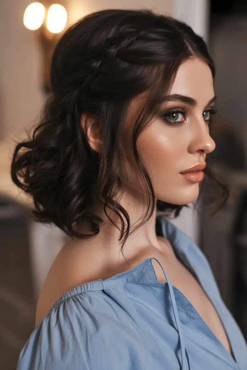 Fall hairstyle for medium Braided Crown with Loose Waves