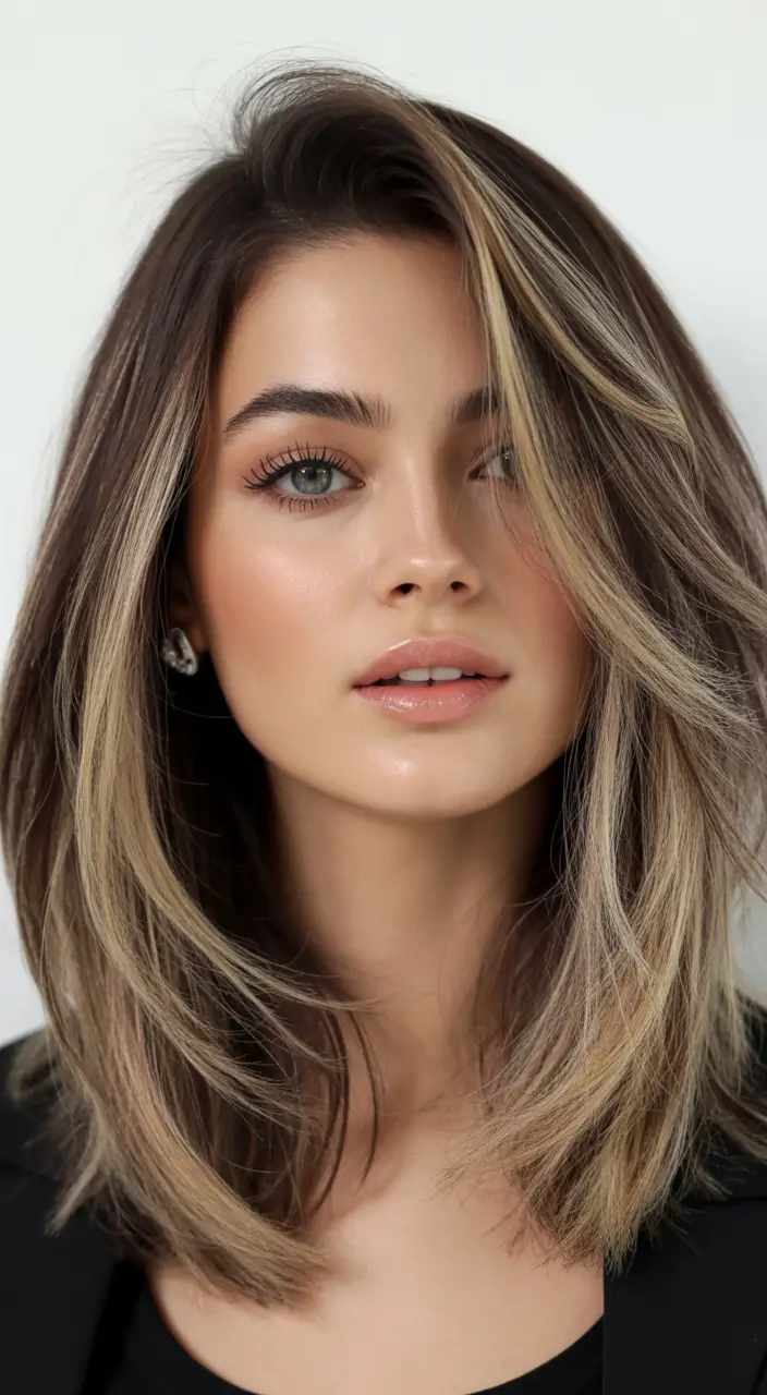 Fall hairstyle for medium Layered Bronde with Face-Framing Highlights