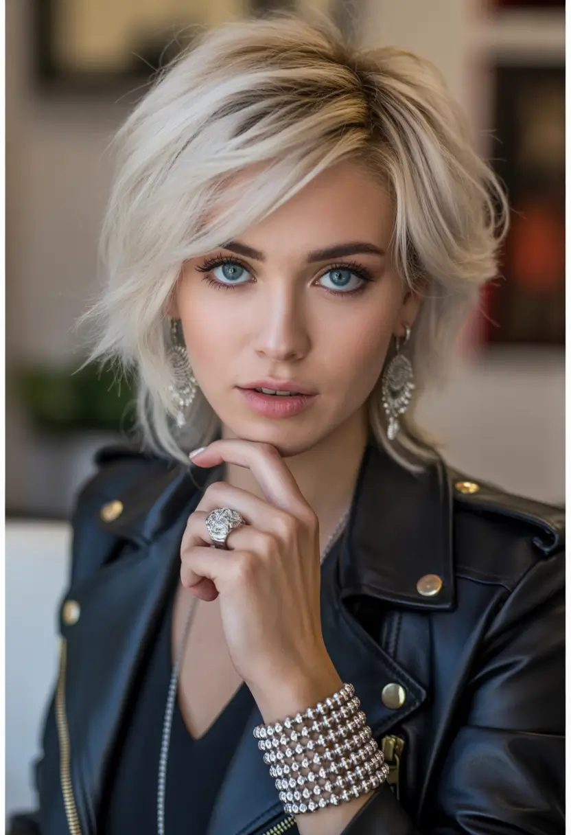 Fall hairstyle for medium Textured Platinum Shag
