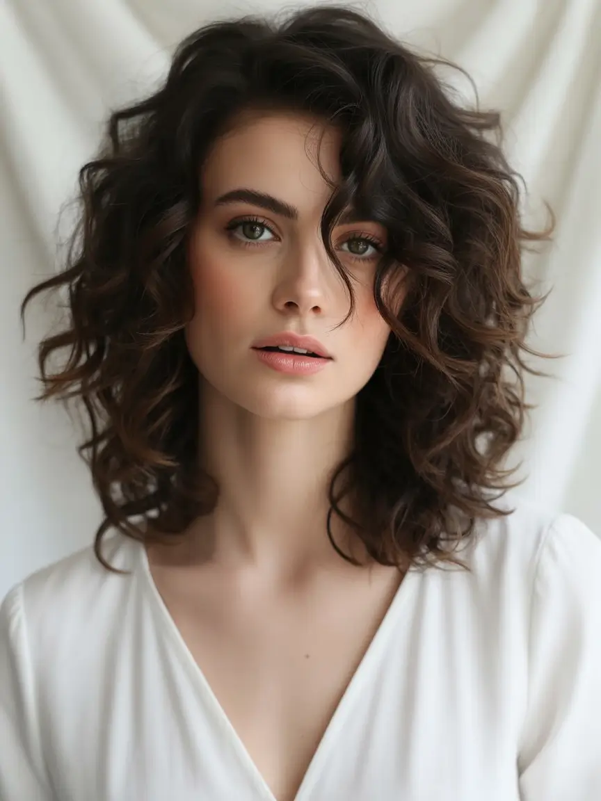 Fall hairstyle for medium Voluminous Chocolate Curls