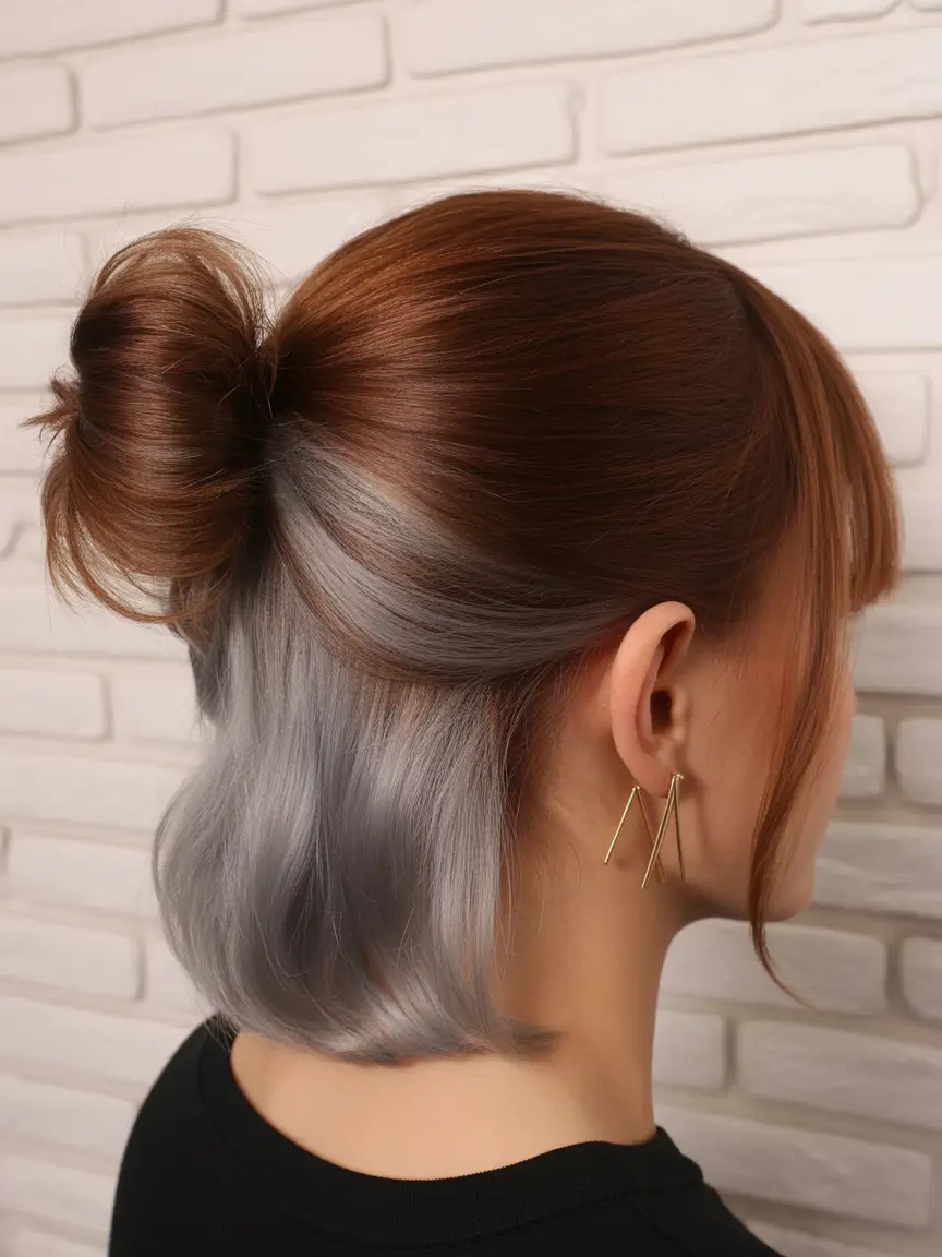 Fall hairstyle for medium Chestnut and Silver Half-Up Twist