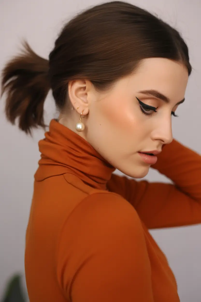 Fall hairstyle for medium Sleek Low Pony with Side Part