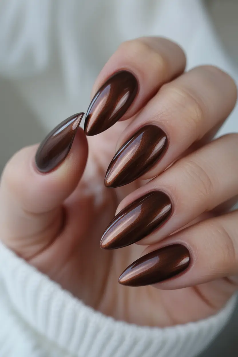 dark fall nails Glossy Chestnut Glow