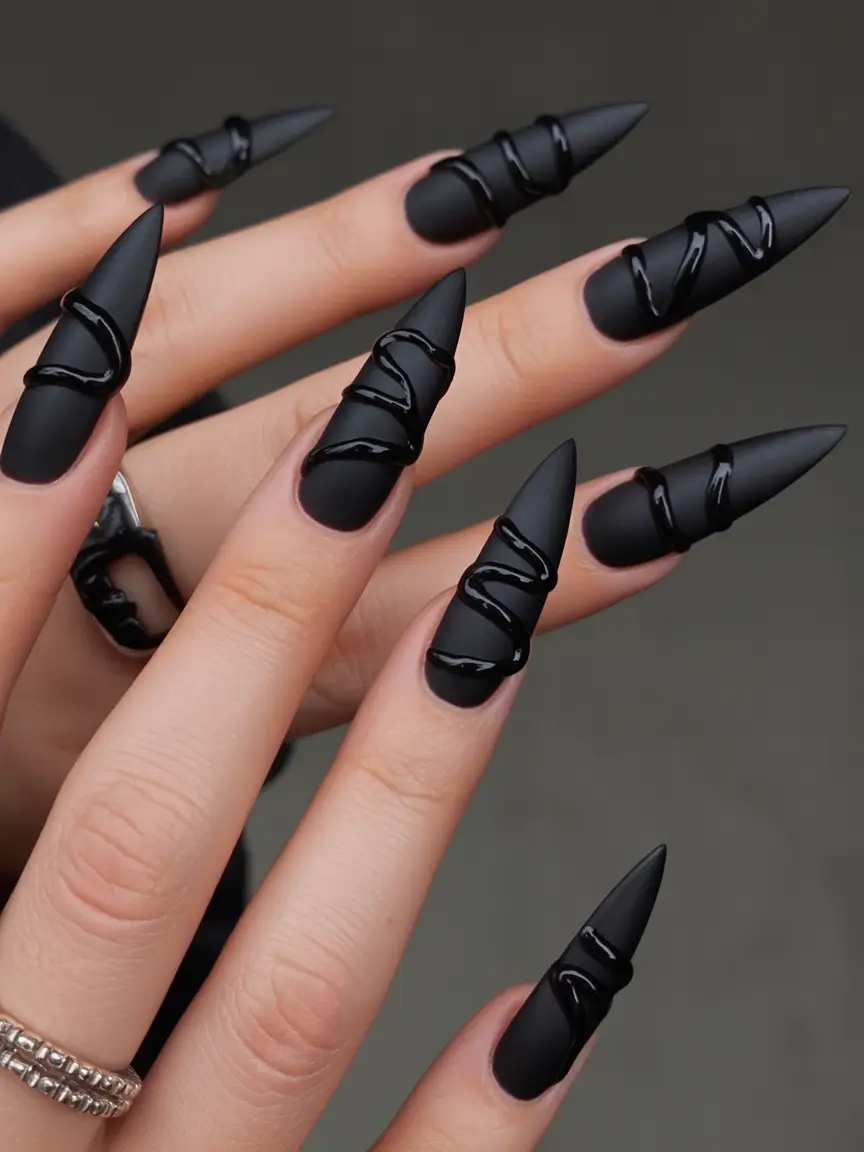 dark fall nails Gothic Matte Texture