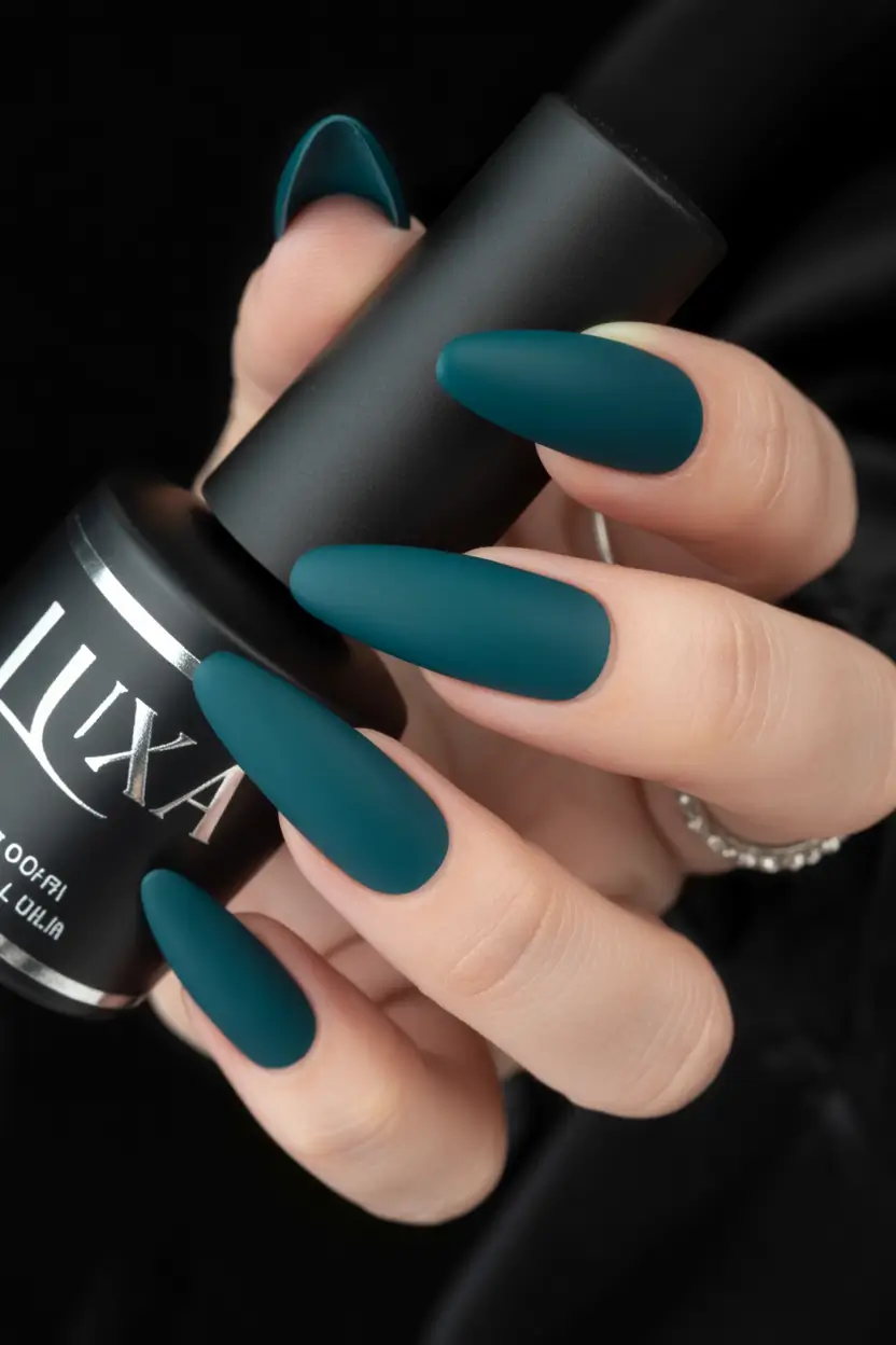 dark fall nails Teal Velvet Finish