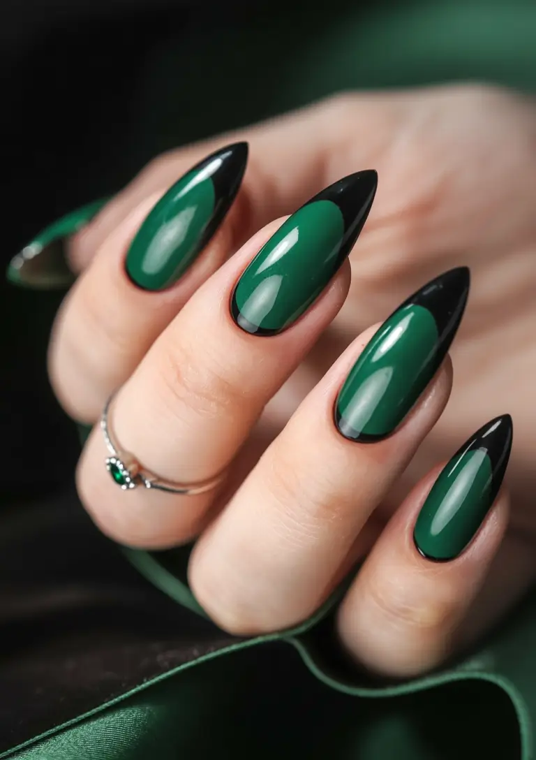 dark fall nails Emerald French Drama