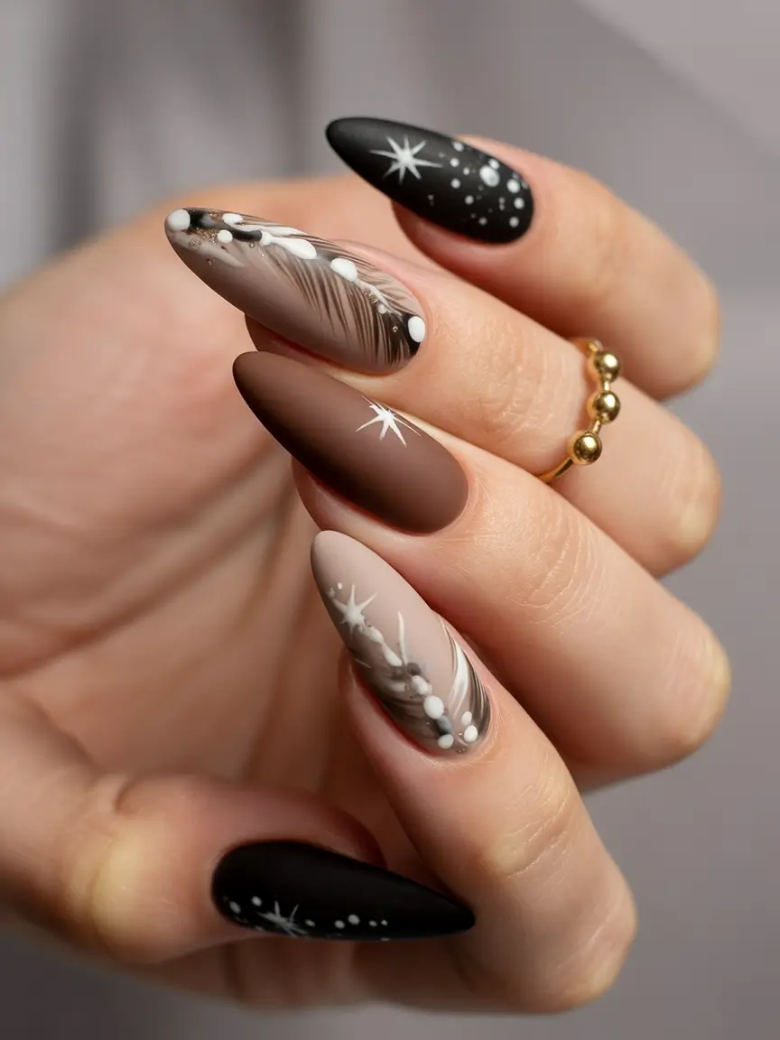 dark fall nails Celestial Feathered Neutrals